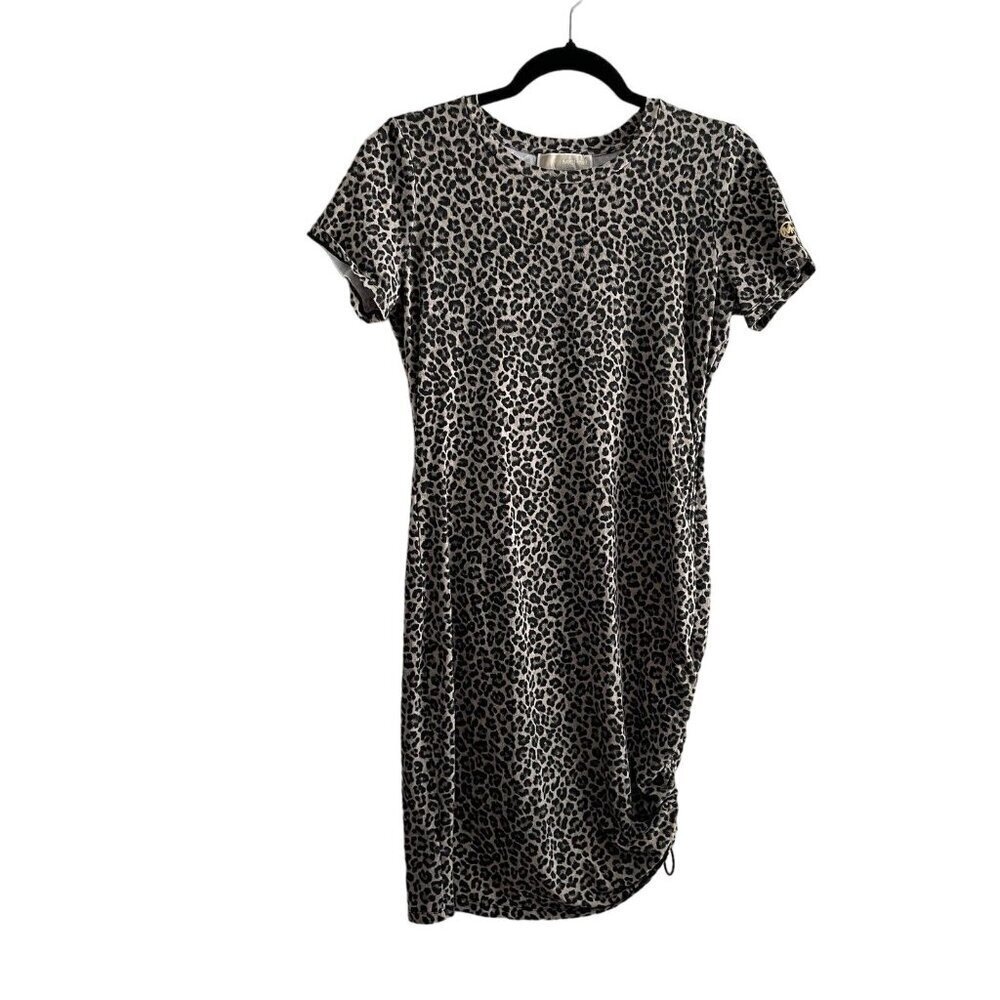 Michael Kors Women SZ M Animal Print Short Sleeve Adjustable Gathered Side Dress